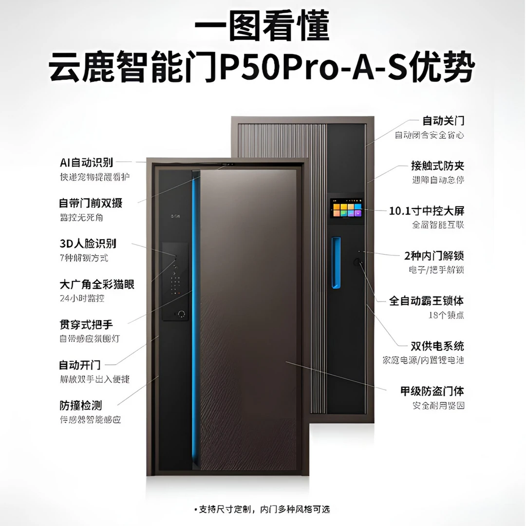 【旗舰款】云鹿智能门P50Pro-A-S 自动开关防盗门入户门小米智能门