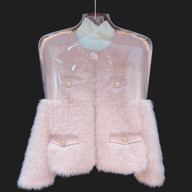 【现货】2025冬季新款时尚圆领短款毛毛外套女小个子加厚高端草草