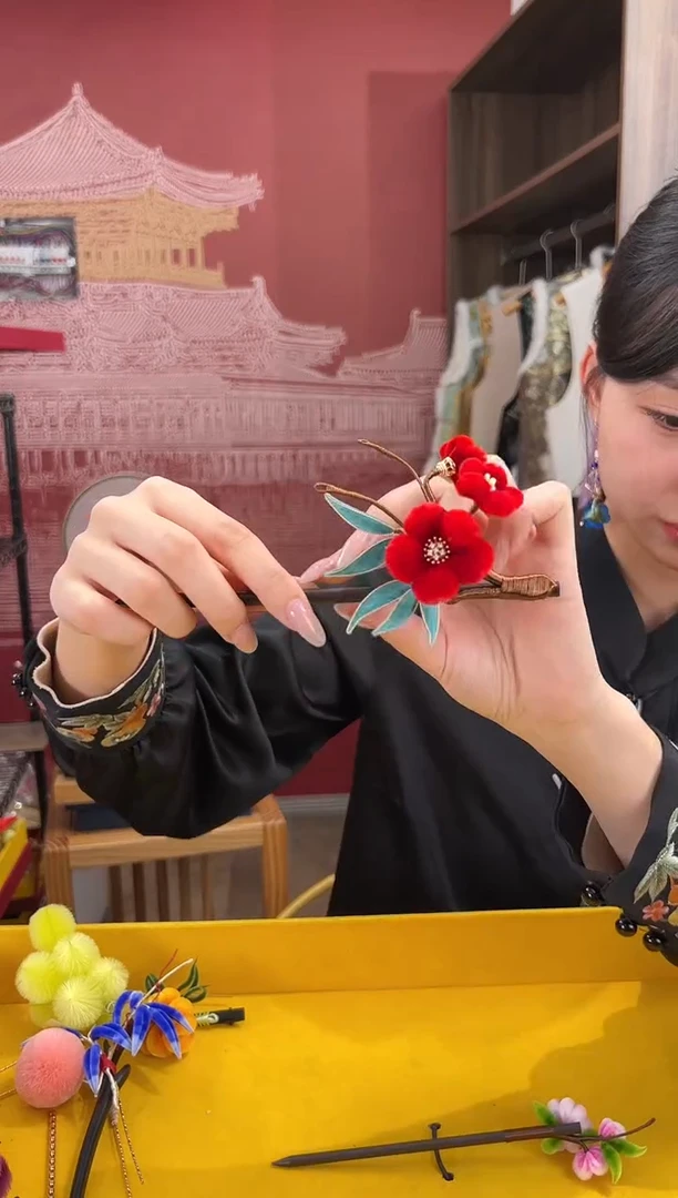 【闪购商品】刺绣非遗绒花（发饰）