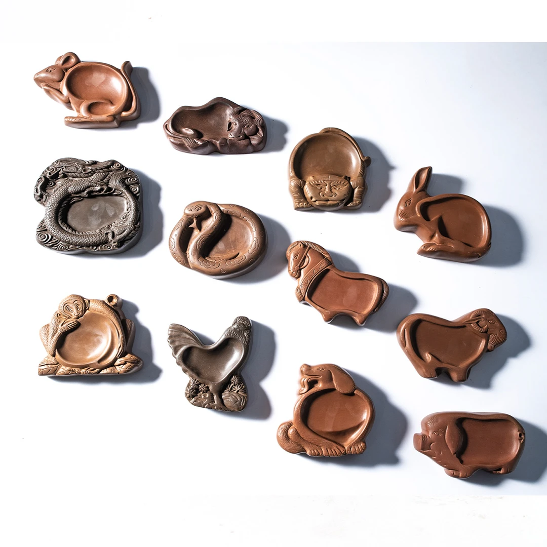 《生肖砚系列砚》采用古法柴烧下墨块发墨细如油大师手作