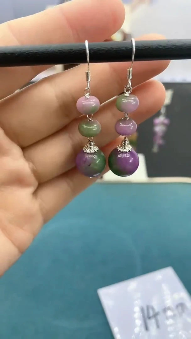 【闪购商品】翡翠耳饰银S925镶嵌春彩三珠耳钩