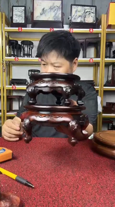 木用****3大红酸枝精工圆底座14.5CM/11.5CM