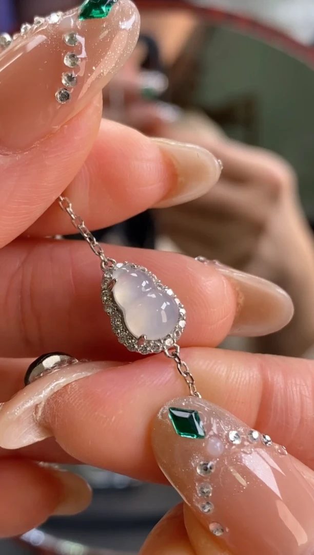 颈饰银S925镶嵌翡翠净货16652