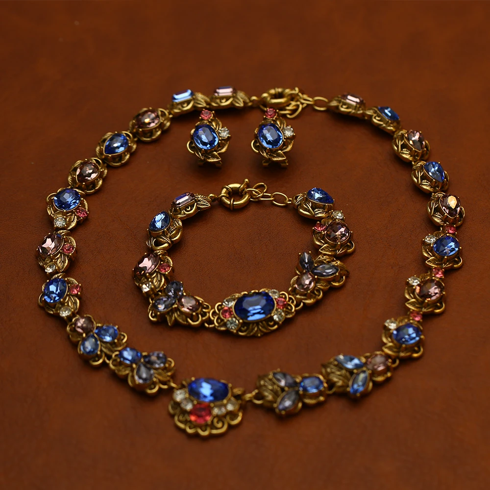 铜合金合成锆石项链 中古Vintage重工馆藏套装系列-5171