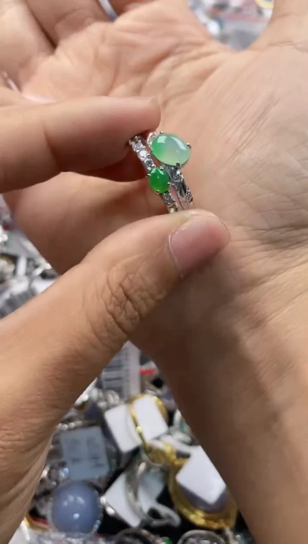 银S925镶嵌戒指翡翠10             5