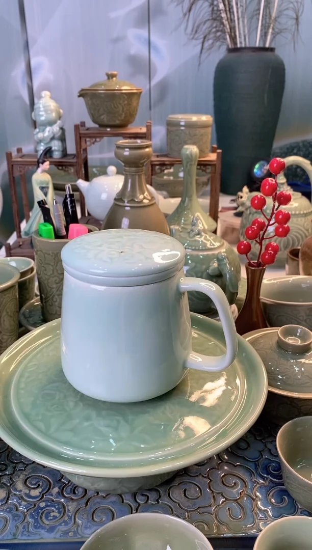 耀州窑微瑕处理天青茶漏杯 一个