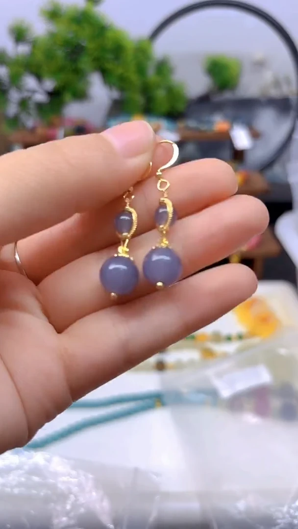 和田玉14K金镶嵌耳饰E802