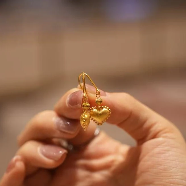 【巧玲专属】足金999拉丝爱心系列弯钩耳钉 经典时尚百搭 4.45