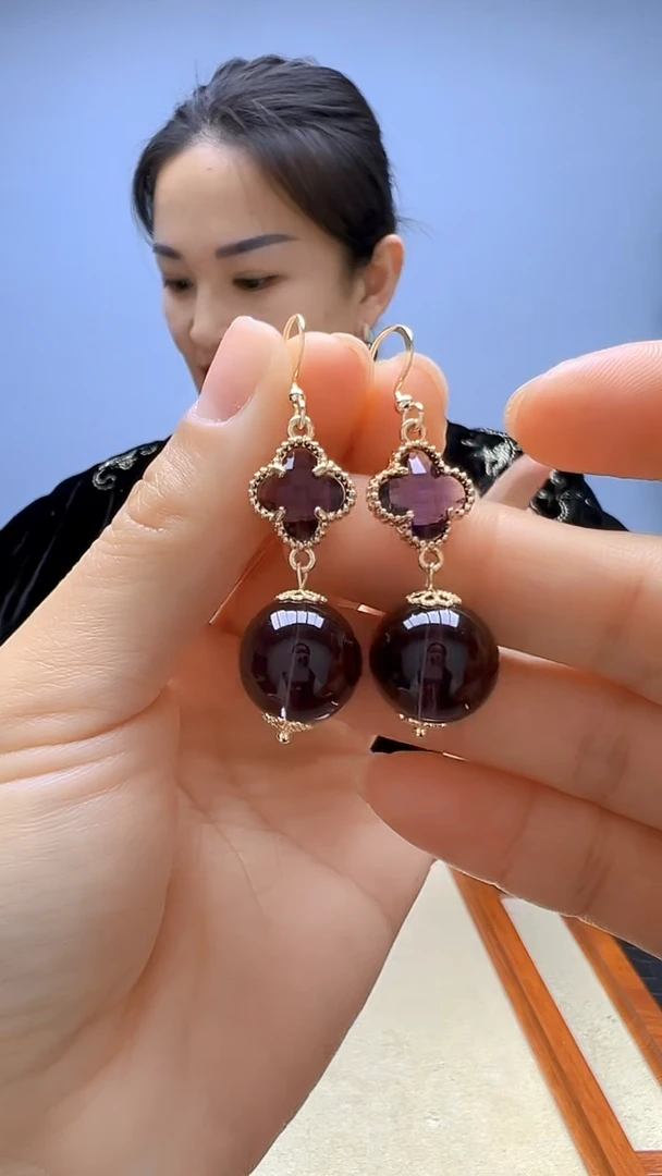 高货diy劲饰四叶草圆珠耳钩