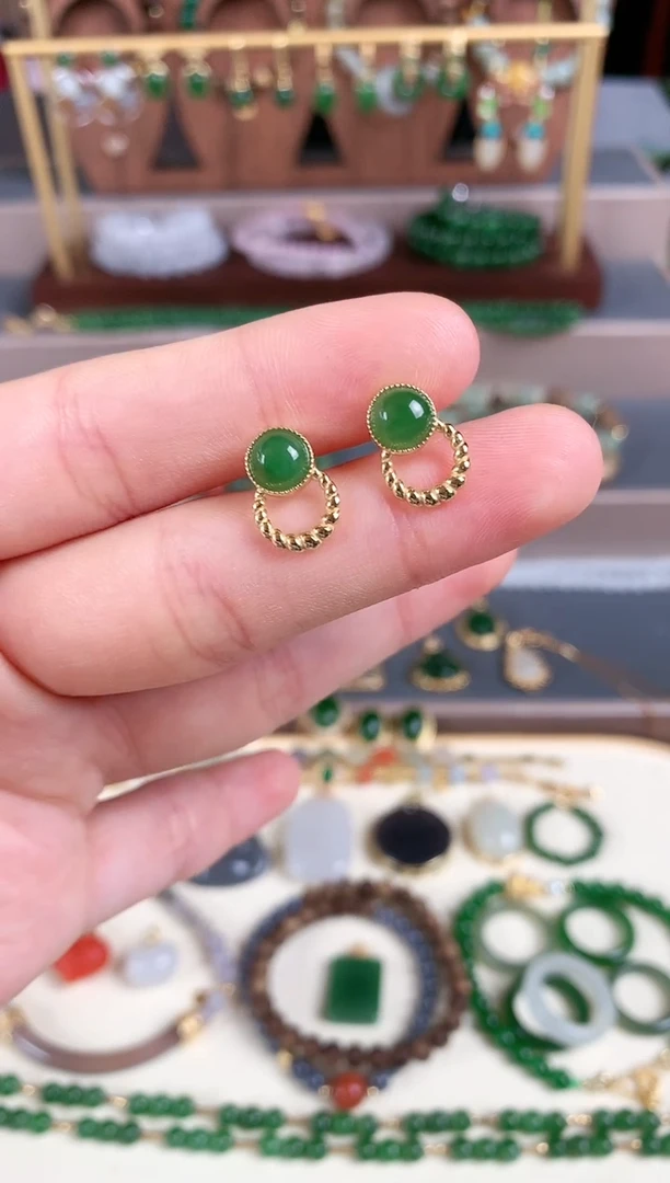 银S925镶嵌和田玉耳饰1