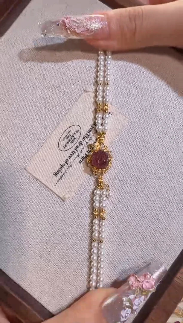 手链银S925镶嵌碧玺双排卢比莱