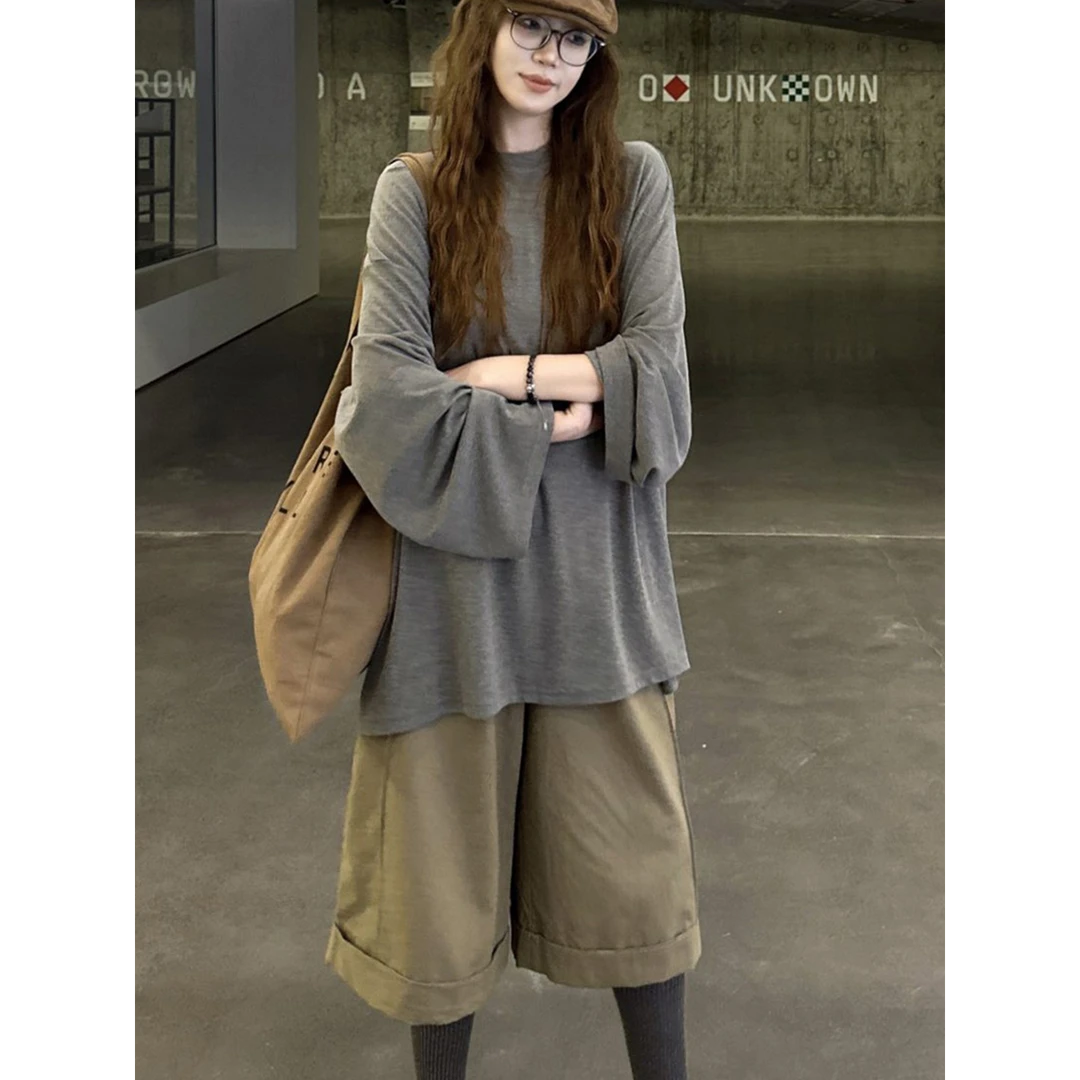 今年2025流行松弛感穿搭一整套高级感巨好看的长袖T恤女秋季套装