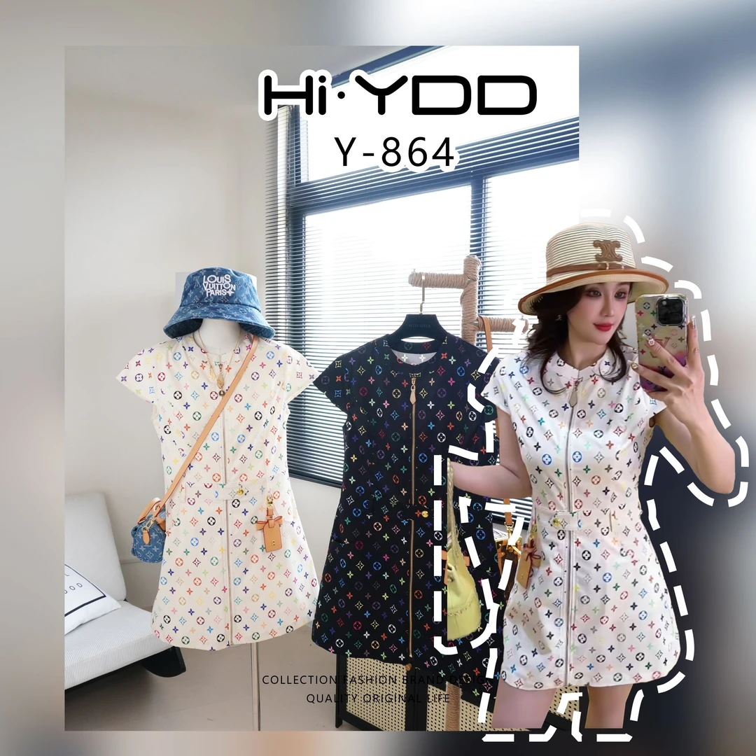 YDD•「Y-864」夏南油高品质裙子2025时尚重工印花显瘦连衣裙XZ-8310