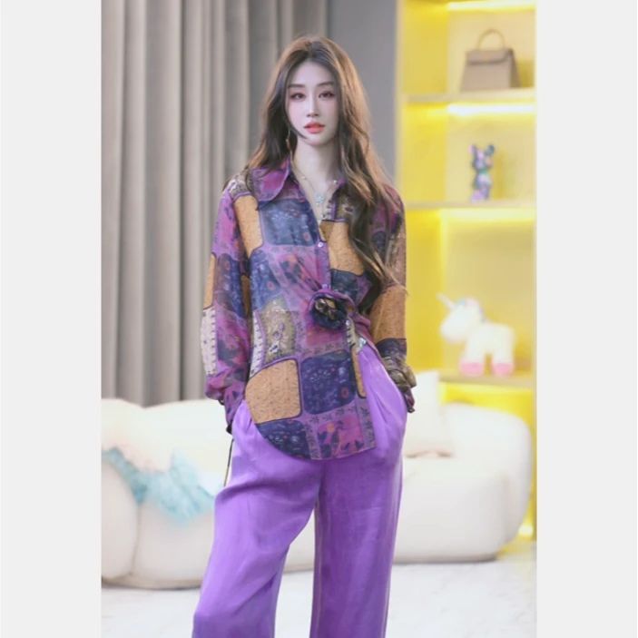 【张喜喜】气质重磅夏季新款显瘦印花时尚套装 250353