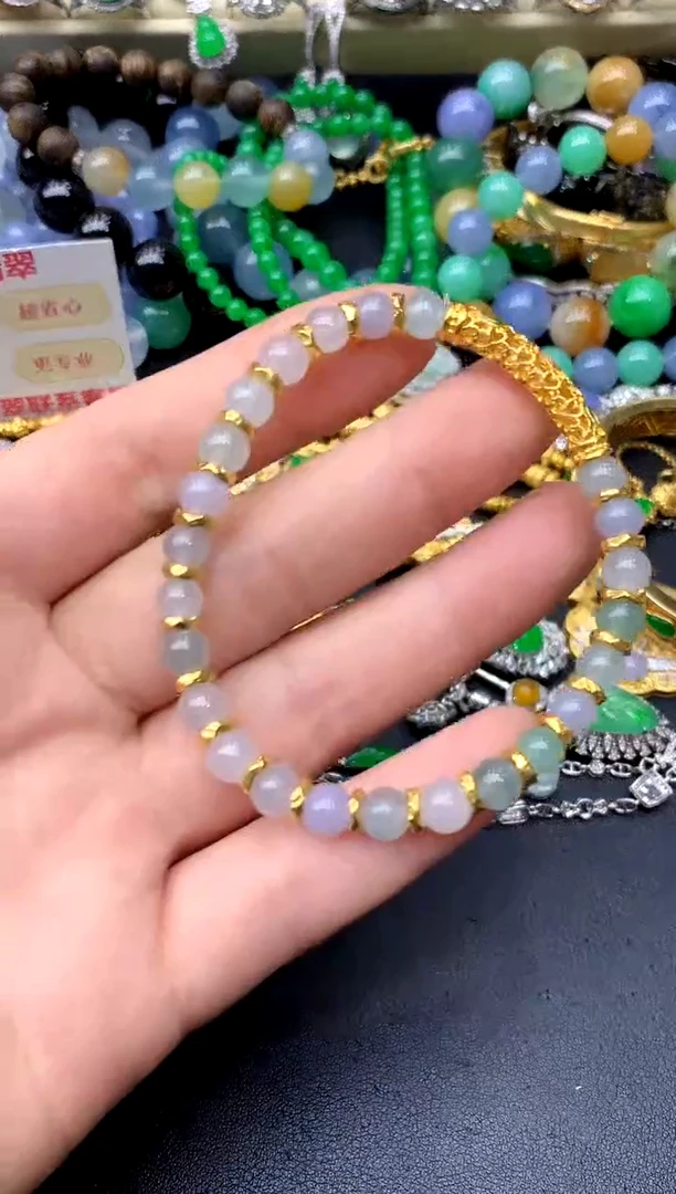足金镶嵌手串翡翠348-中国好珍宝