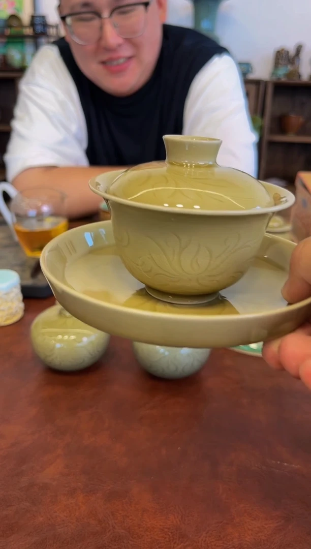 金村鱼三彩盖碗·经典·全手米黄釉