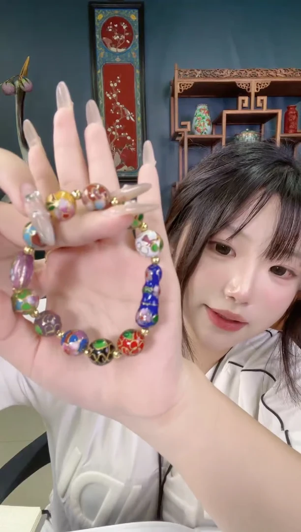 非遗手工景泰蓝老珠多宝手串 粉心