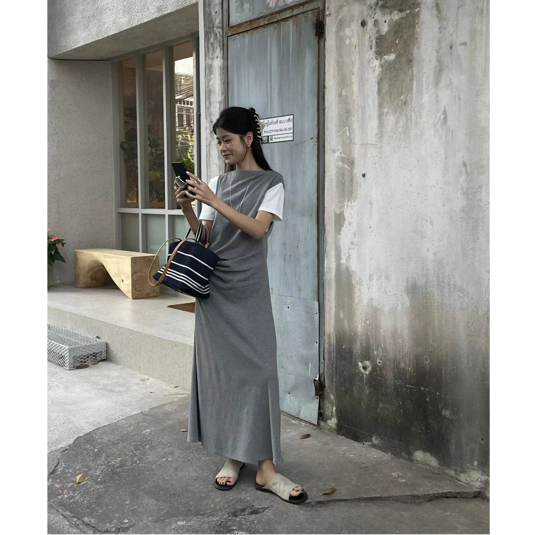 十三行SOUL-春夏福秒 简约撞色拼接短袖连衣裙两件套#6222