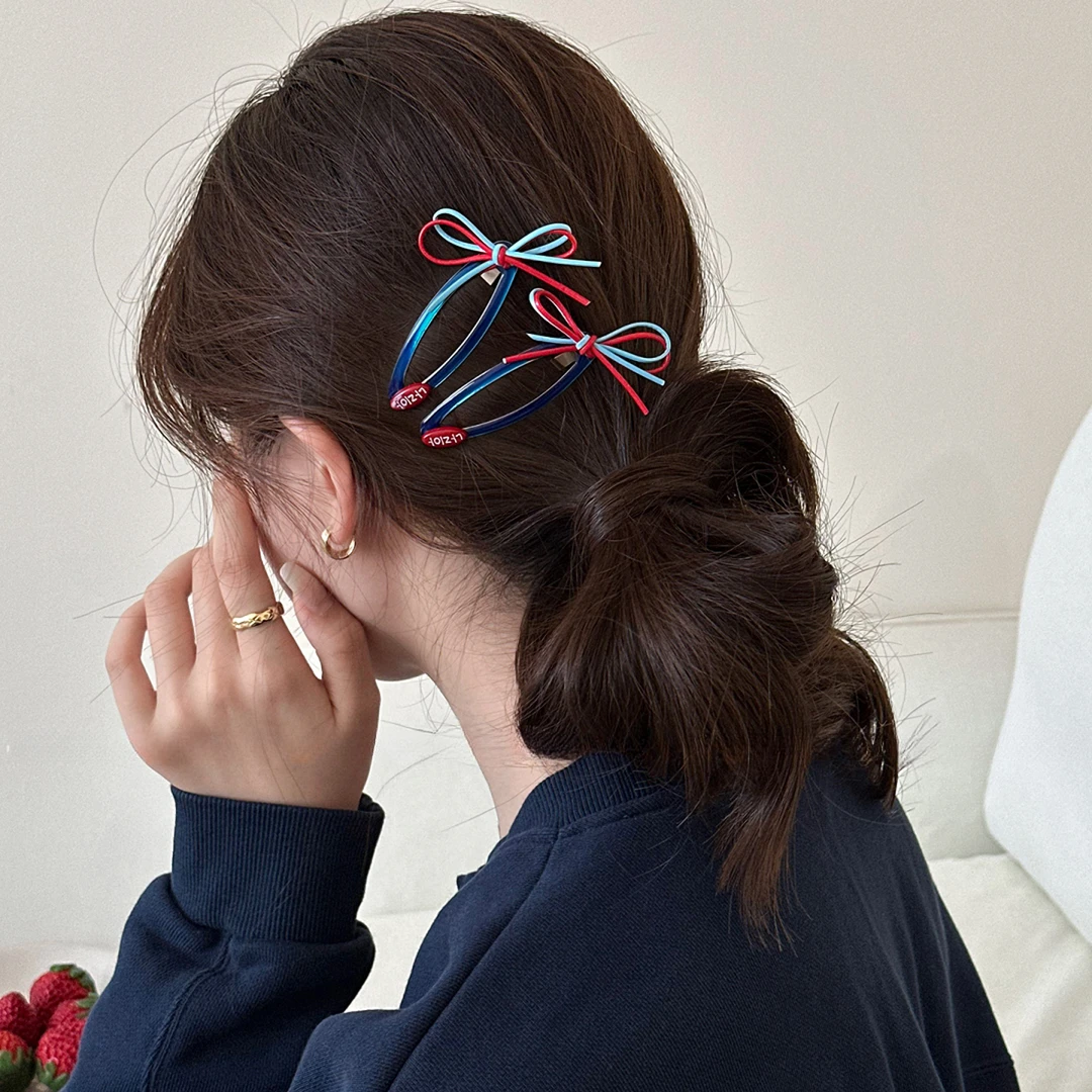 韩系甜美个性撞色蝴蝶结发夹女2025新款bb夹刘海夹前额碎发卡头饰