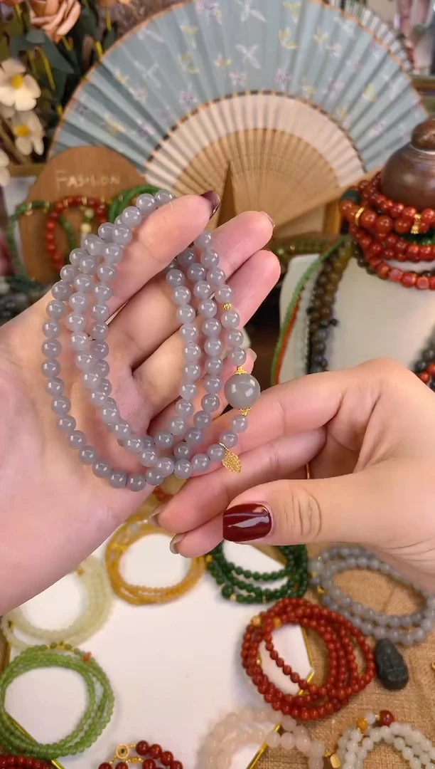 【闪购商品】和田玉手串18K金镶嵌烟紫