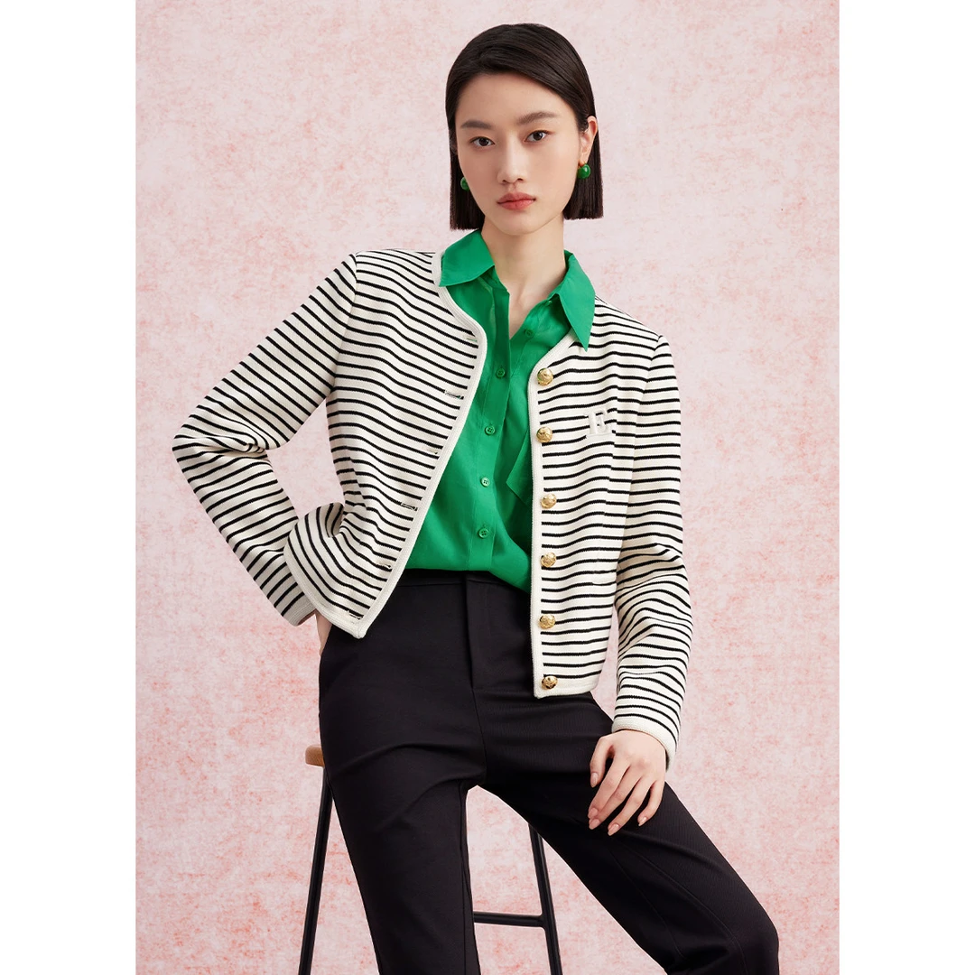【芊芊专属】条纹针织短外套法式经典复古刺绣上衣MY421105912