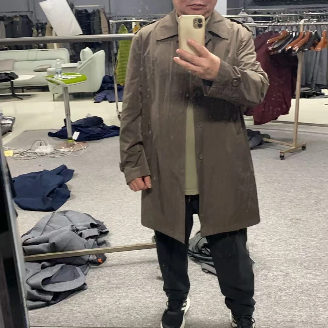 插肩袖风衣大衣翻领秋季修身型休闲风时尚灰色中长款9003