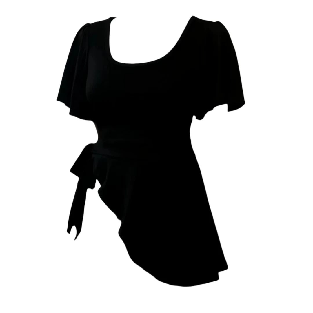 阿遥家【落跑甜心】纯欲风不规则显瘦掐腰绑带短袖上衣