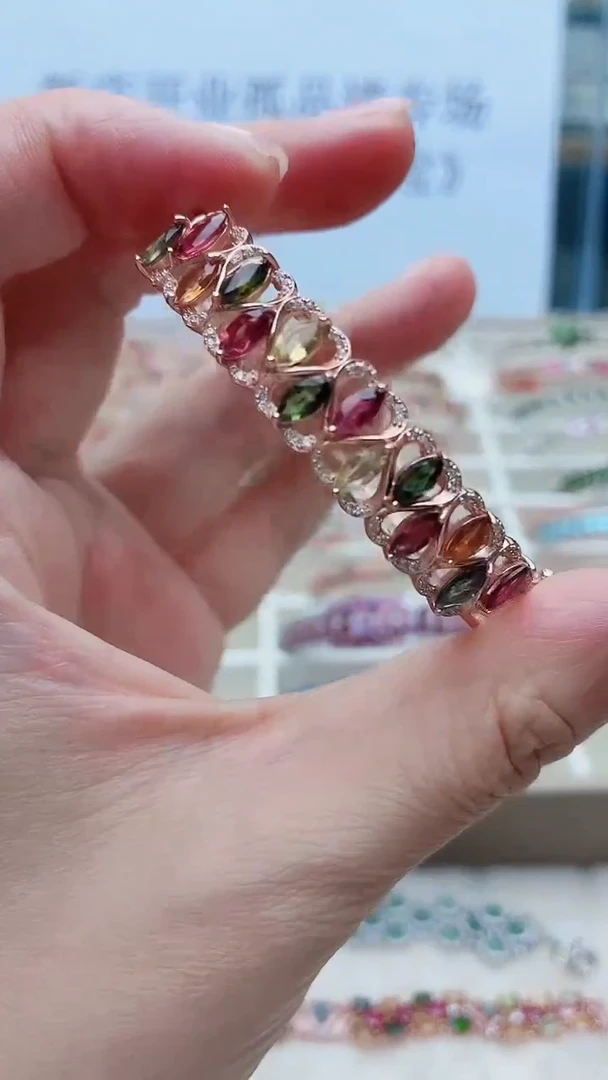 银S925镶嵌手镯碧玺092ZB1116产品一个（多样性）