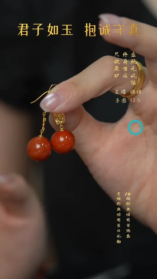18K金镶嵌Q02（多样性）南红玛瑙耳钩