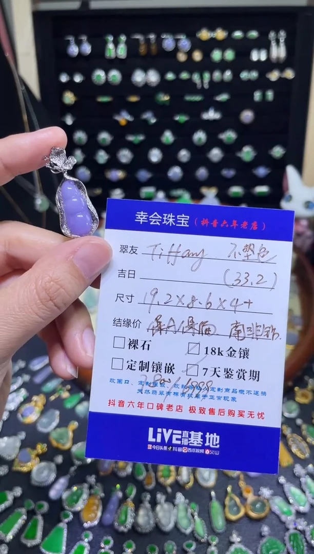 颈饰18K金镶嵌翡翠A****y妖紫豆子吊坠