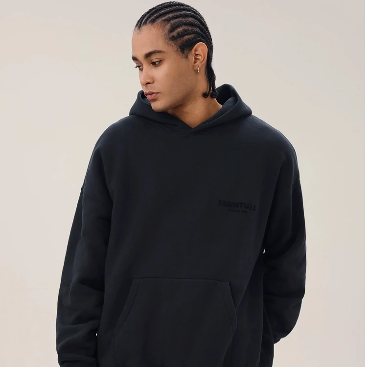 ESS植绒印花宽松美式加绒连帽卫衣情侣长袖保暖潮流潮流休闲户外