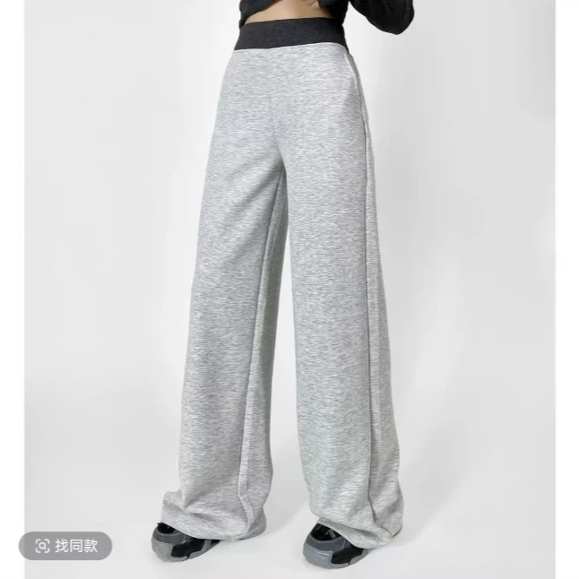 2024美式复古直筒休闲裤子女宽松阔腿运动裤打底裤健身拼接运动裤