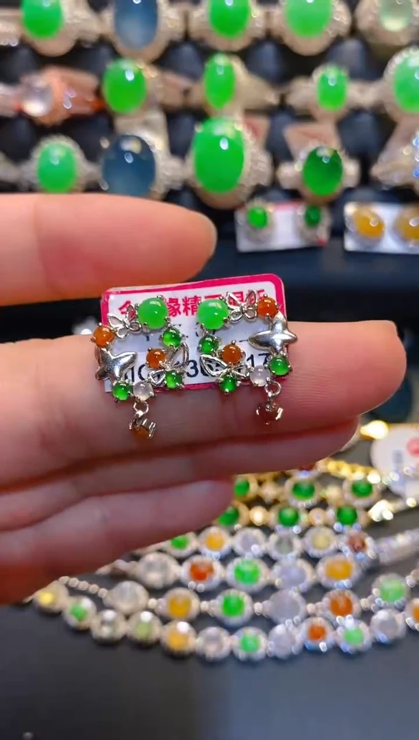 银S925镶嵌翡翠耳饰天然