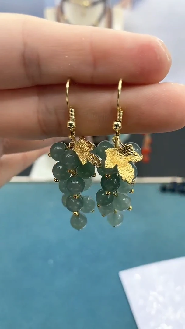 翡翠14K金镶嵌耳饰蓝水葡萄