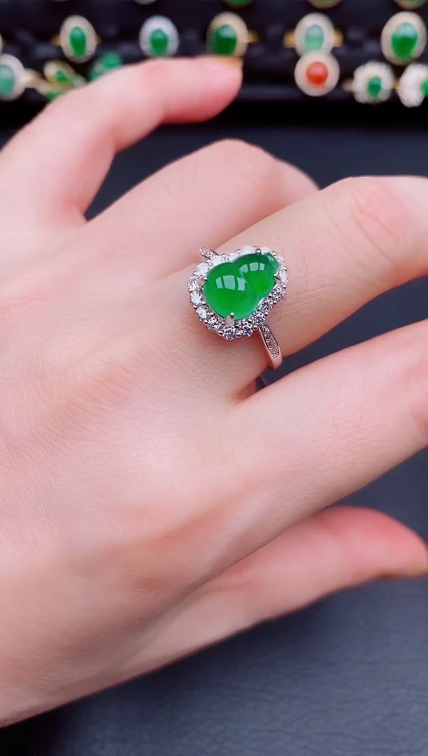 【闪购商品】翡翠戒指银S925镶嵌天然a货翡翠62