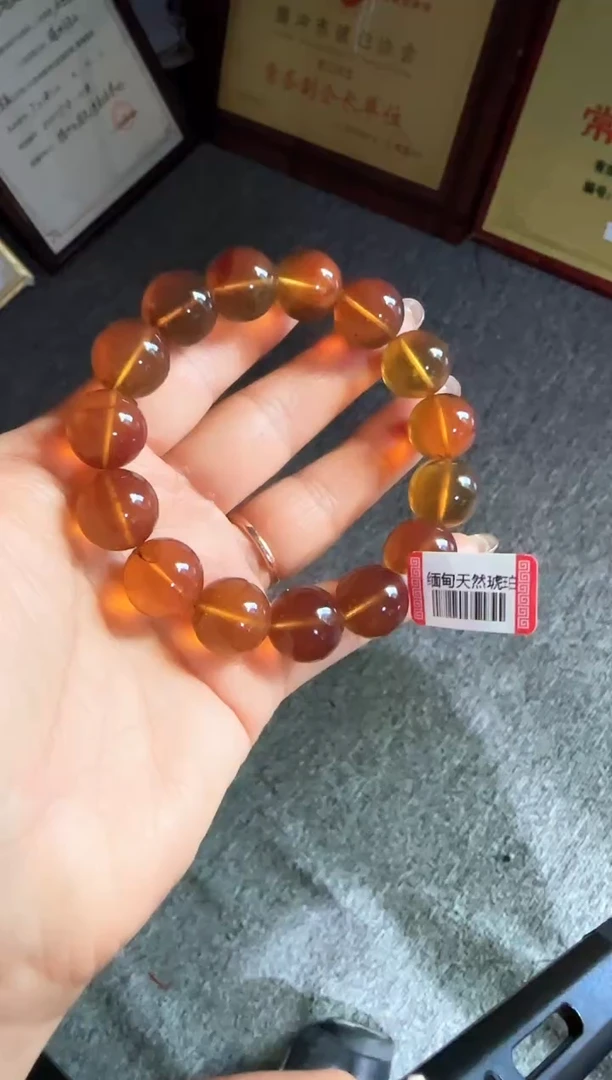 手串琥珀未镶嵌#10缅甸琥珀紫罗兰手串15mm