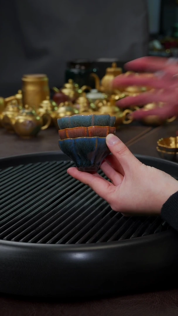 【闪购商品】杯【宜景窑天目釉】青红蓝釉3只水上漂套组