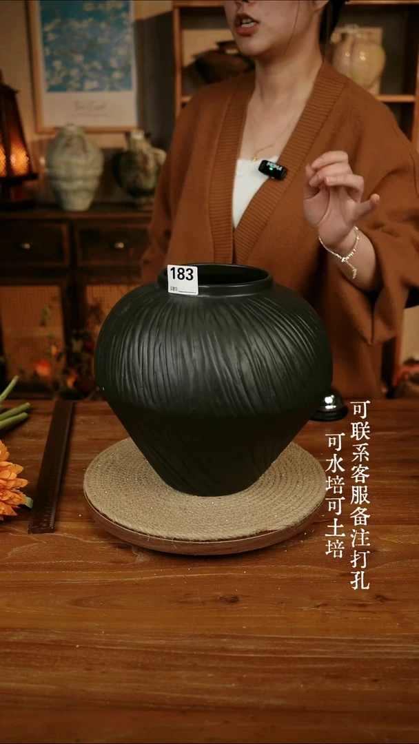 摆件183乌金黑色大肚瓶可水培可土培