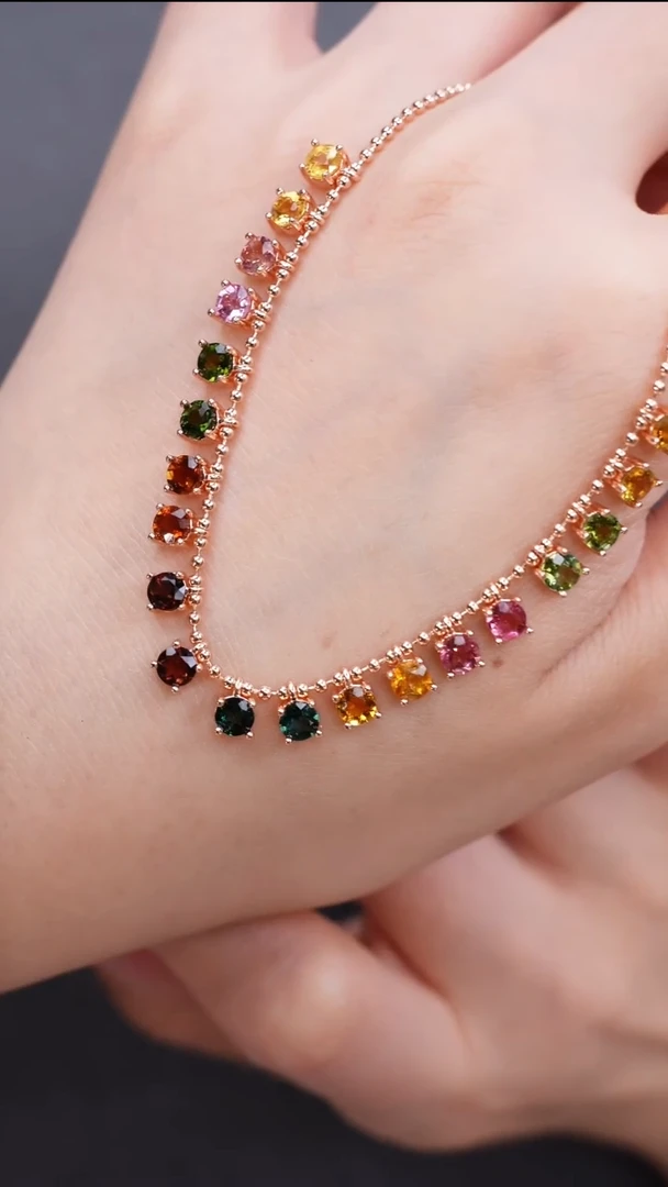 颈饰银S925镶嵌碧玺颈饰