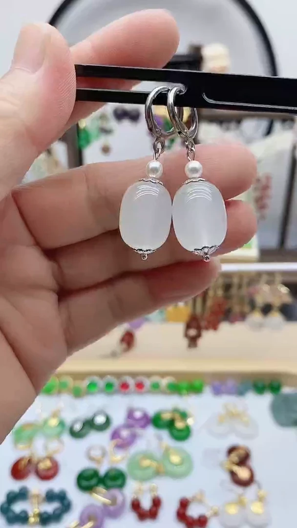 银S925镶嵌和田玉耳饰192