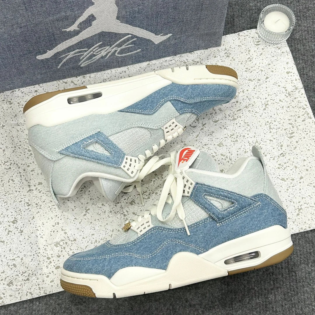 Air Jordan 4男女款中帮牛仔白蓝色复古耐磨运动休闲板鞋官方正品