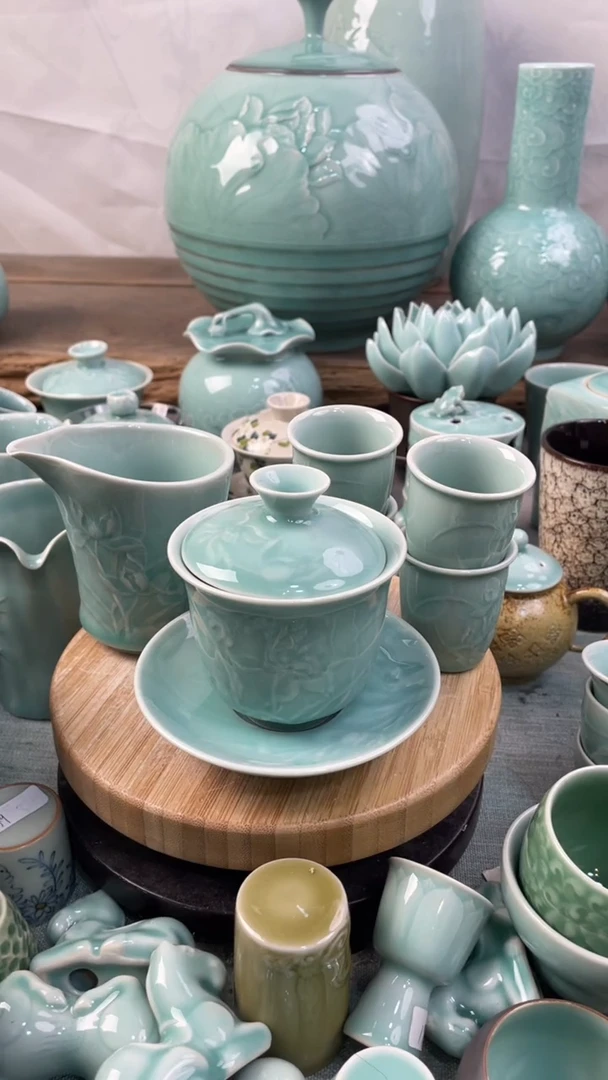 【闪购商品】1盖碗1公道4杯 特价福利 微瑕慧仙青瓷