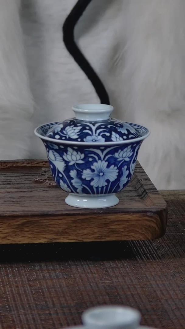 【闪购商品】折葵非器手工手绘一鹭莲升盖碗