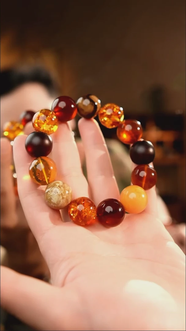 琥珀颈饰未镶嵌18+多宝手串