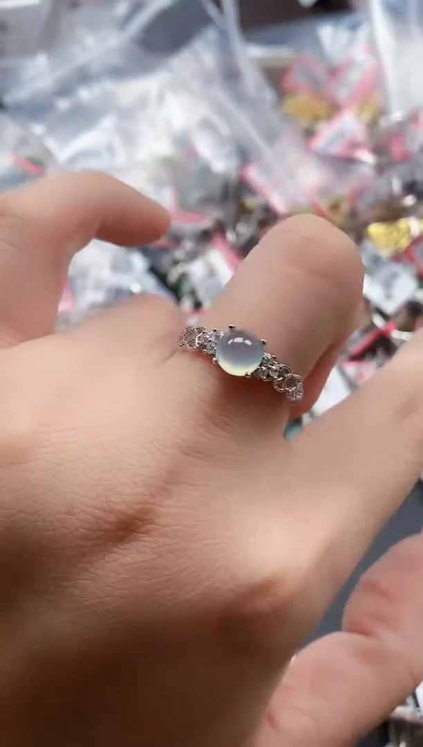 银S925镶嵌戒指翡翠天然A货缅甸翡翠