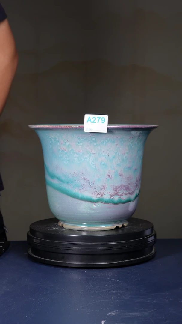 其他A279号微微暇福利钧瓷青绿金钟盆  口径25高19.5