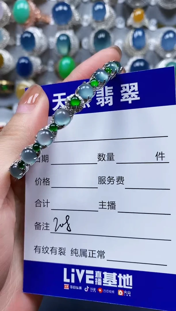 翡翠手镯银S925镶嵌0208