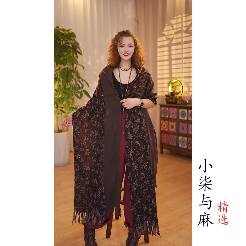 【小柒与麻】亚麻拼布名族风长款围巾《长251宽47尺寸》