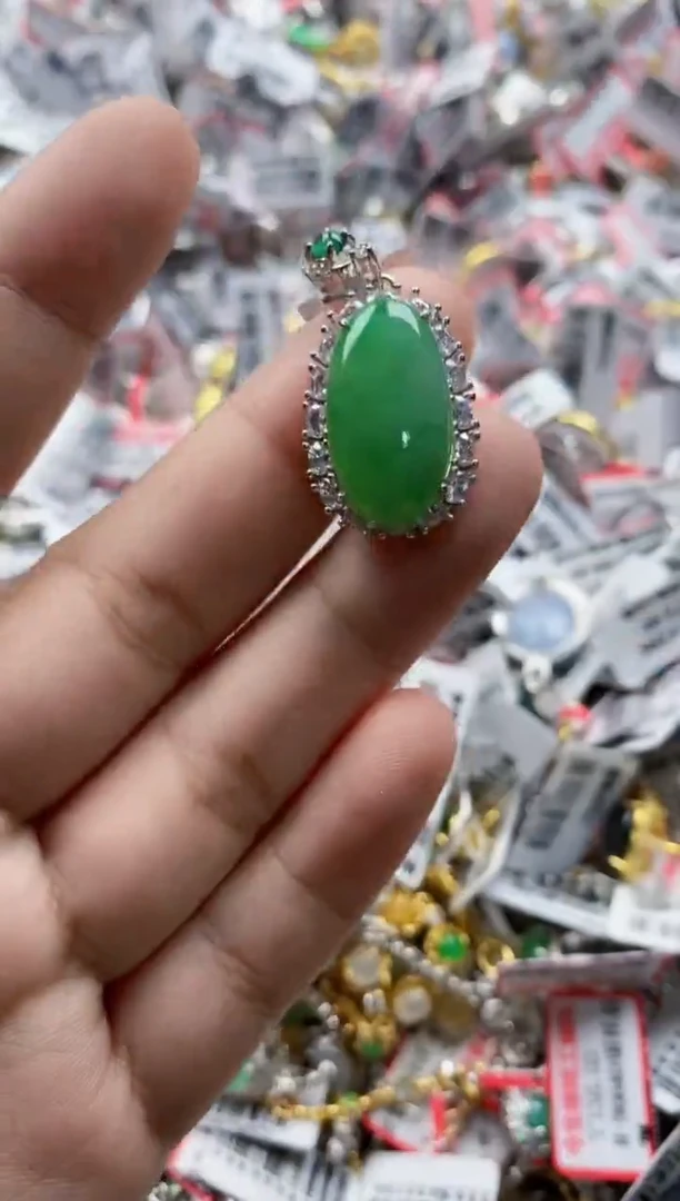 翡翠戒指银S925镶嵌11111---7