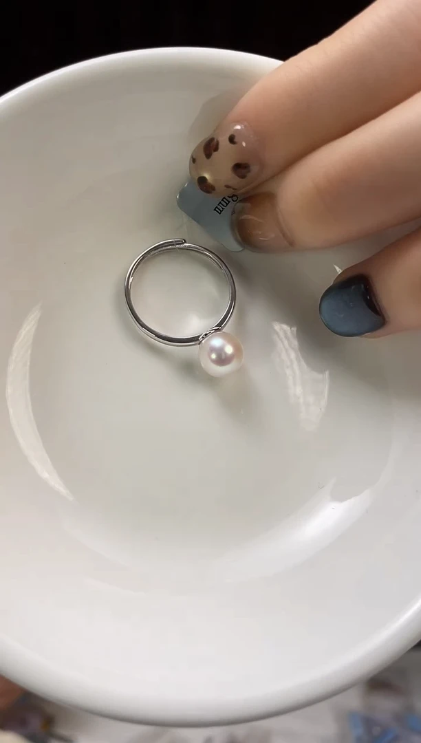 银S925镶嵌戒指海水珍珠7.5-8Akoya海水珍珠戒指